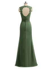 Robe Dentelle Appliquée Bretelle Fourreau Dos Nu Olive Verte