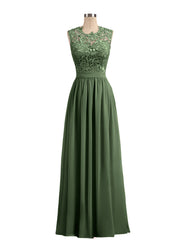 Robes Col d'illusion Mousseline et Dentelle Olive Verte Grande Taille