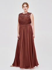 Robes Col d'illusion Mousseline et Dentelle terracotta Grande Taille