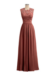 Robes Col d'illusion Mousseline et Dentelle terracotta Grande Taille