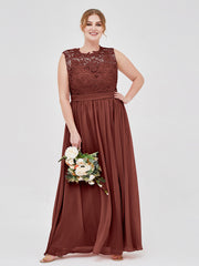 Robes Col d'illusion Mousseline et Dentelle terracotta