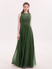 Dentelle et Mousseline Robe avec Dos Zippé Olive Verte Grande Taille