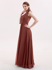 Dentelle et Mousseline Robe avec Dos Zippé terracotta Grande Taille