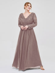 Col en V Dentelle et Mousseline Robe avec Manches Longues Dusk