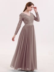 Col en V Dentelle et Mousseline Robe avec Manches Longues Dusk