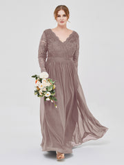 Col en V Dentelle et Mousseline Robe avec Manches Longues Dusk