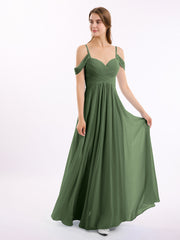 Hors De l'Épaule Spaghetti Bretelle Mousseline Robes Olive Verte Grande Taille