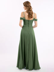 Hors De l'Épaule Spaghetti Bretelle Mousseline Robes Olive Verte Grande Taille