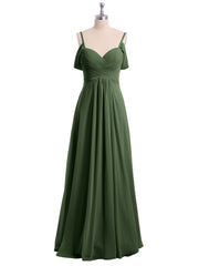 Hors De l'Épaule Spaghetti Bretelle Mousseline Robes Olive Verte Grande Taille