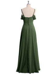 Hors De l'Épaule Spaghetti Bretelle Mousseline Robes Olive Verte Grande Taille