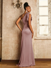 Robe Sans Manches à Une Épaule avec Nœud sur l'Épaule Rose Poudré