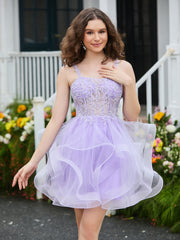Robe courte en tulle avec corsage appliqué Lilas