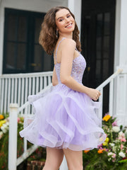 Robe courte en tulle avec corsage appliqué Lilas