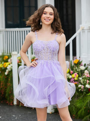Robe courte en tulle avec corsage appliqué Lilas