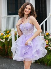 Robe courte en tulle avec corsage appliqué Lilas