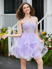 Robe courte en tulle avec corsage appliqué Lilas