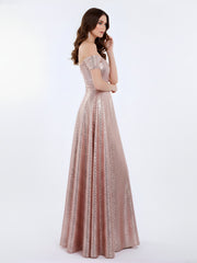 Robe Longue Paillettes avec Hors de L'épaule Or Rose