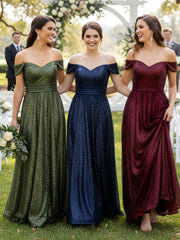 Robe Longue Paillettes avec Hors de L'épaule Or Rose