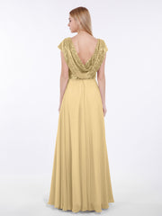 Paillettes Robe Longue avec Mancherons Or Grande Taille