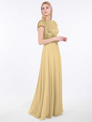 Paillettes Robe Longue avec Mancherons Or Grande Taille