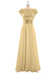 Paillettes Robe Longue avec Mancherons Or Grande Taille