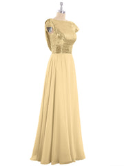 Paillettes Robe Longue avec Mancherons Or Grande Taille