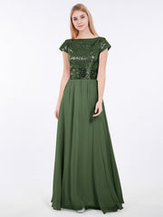 Paillettes Robe Longue avec Mancherons Olive Verte Grande Taille