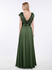 Paillettes Robe Longue avec Mancherons Olive Verte Grande Taille