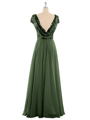 Paillettes Robe Longue avec Mancherons Olive Verte Grande Taille