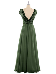 Paillettes Robe Longue avec Mancherons Olive Verte