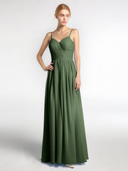 Bretelles Spaghetti Mousseline Maxi Robes Olive Verte Grande Taille