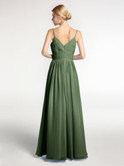 Bretelles Spaghetti Mousseline Maxi Robes Olive Verte