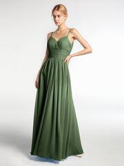 Bretelles Spaghetti Mousseline Maxi Robes Olive Verte Grande Taille