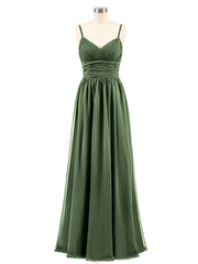 Bretelles Spaghetti Mousseline Maxi Robes Olive Verte