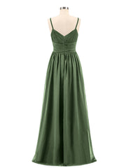 Bretelles Spaghetti Mousseline Maxi Robes Olive Verte