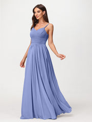 Bretelles Spaghetti Mousseline Maxi Robes Pervenche Grande Taille