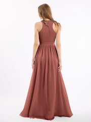 Profond Col En V Mousseline Robe Avec Ceinture Nœud terracotta