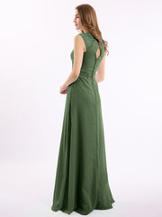 Mousseline Et Dentelle Dos Nu Longueur Complète Robe Olive Verte Grande Taille