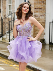 Robe courte en tulle brillant avec corsage à sequins Lilas