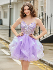 Robe courte en tulle brillant avec corsage à sequins Lilas
