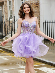 Robe courte en tulle brillant avec corsage à sequins Lilas