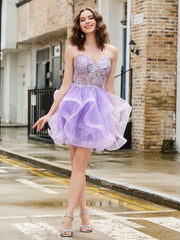 Robe courte en tulle brillant avec corsage à sequins Lilas