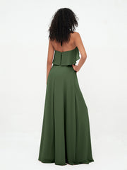 Licou Bretelle Robes de Demoiselle d'Honneur Longues en Mousseline Olive Verte Grande Taille