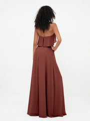 Licou Bretelle Robes de Demoiselle d'Honneur Longues en Mousseline terracotta Grande Taille