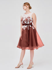 Col d'Illusion Organza avec Dentelle Ivoire Appliquée terracotta Grande Taille