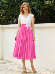 Col en V Mousseline Robe avec Bustier Appliqué Ivoire Azalée