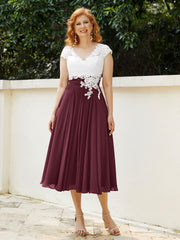 Col en V Mousseline Robe avec Bustier Appliqué Ivoire Cabernet Grande Taille