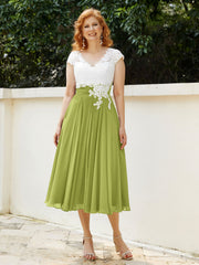 Col en V Mousseline Robe avec Bustier Appliqué Ivoire Trèfle Grande Taille