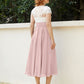 Col en V Mousseline Robe avec Bustier Appliqué Ivoire Rose Poudré Grande Taille