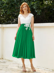 Col en V Mousseline Robe avec Bustier Appliqué Ivoire Emeraude Grande Taille